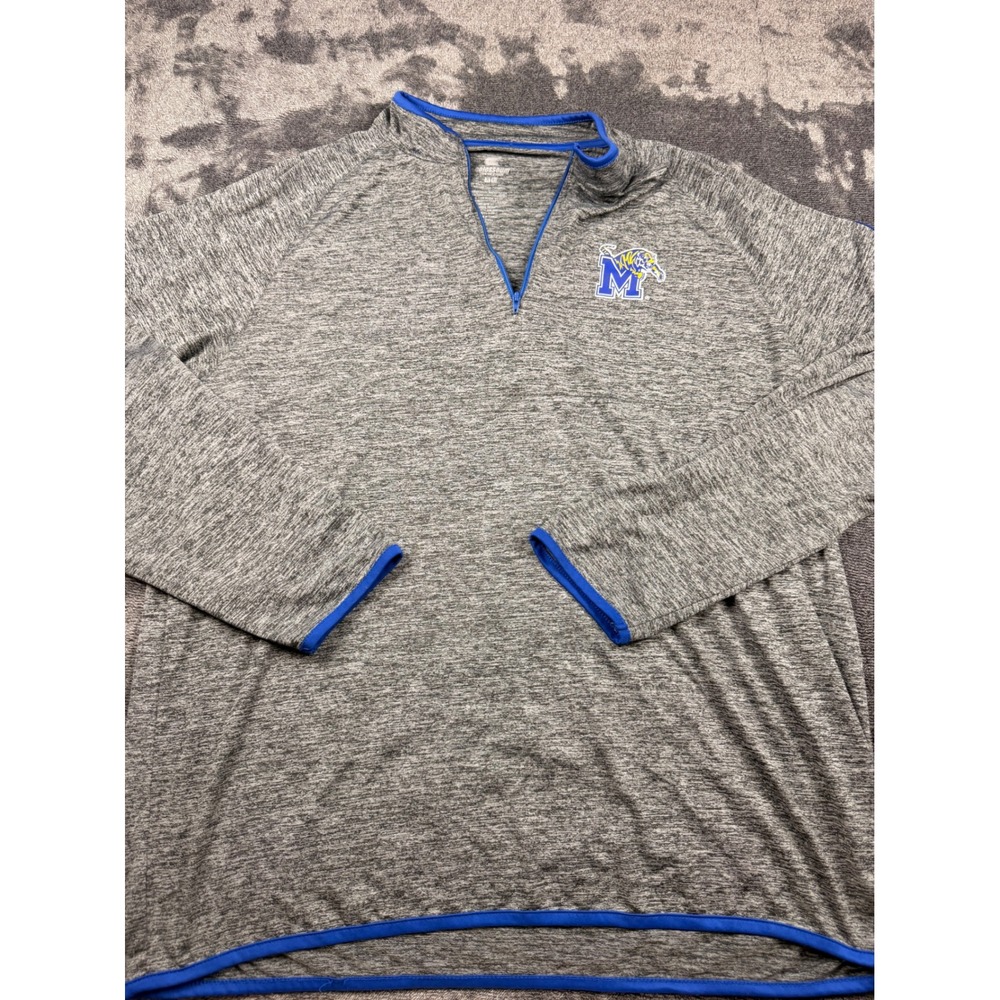 Colosseum Memphis Tigers Mens XL Quarter Zip Pullover Heather Grey Blue Active